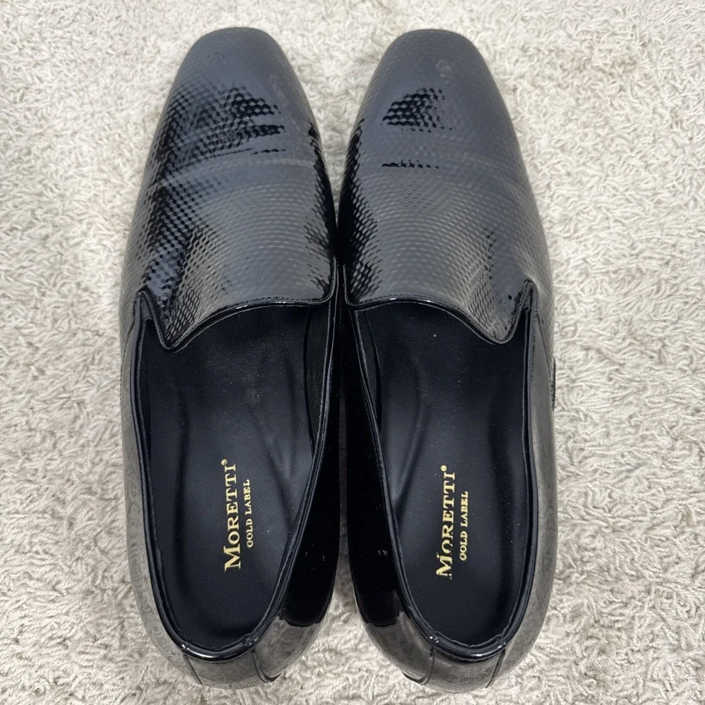Moretti Gold Label Black Embossed Patent Leather Dress Shoes Mens 15 Formal Wear